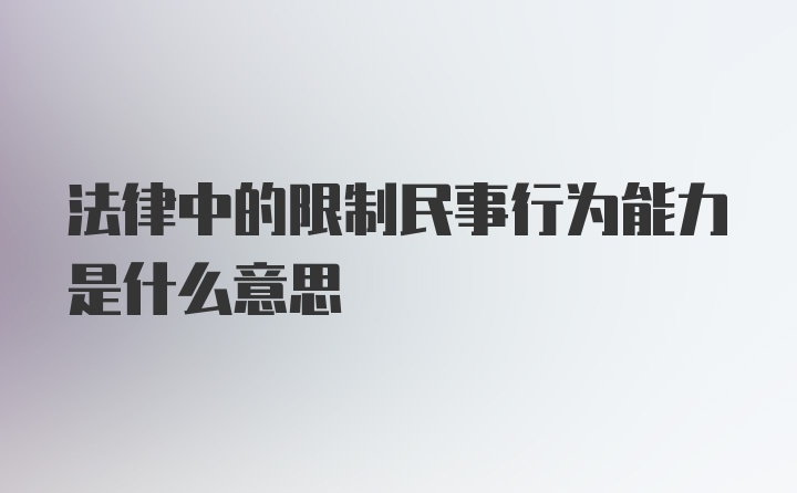 法律中的限制民事行为能力是什么意思