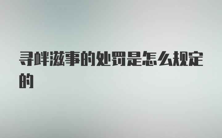 寻衅滋事的处罚是怎么规定的