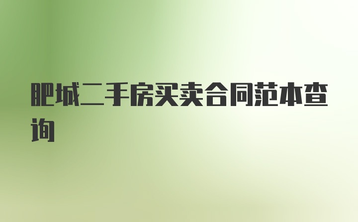 肥城二手房买卖合同范本查询