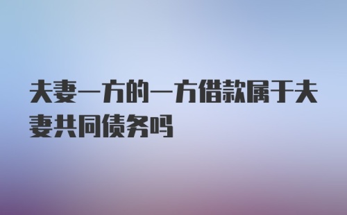 夫妻一方的一方借款属于夫妻共同债务吗