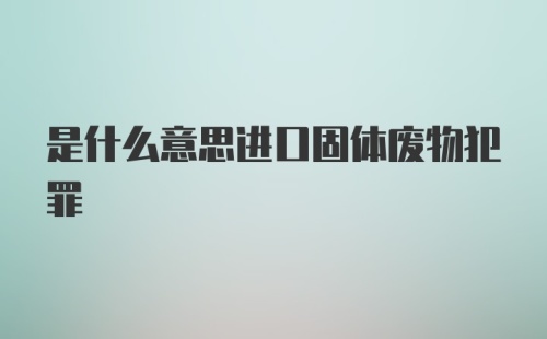 是什么意思进口固体废物犯罪