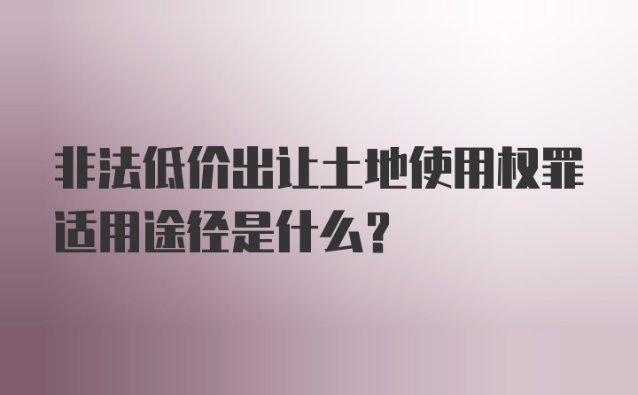 非法低价出让土地使用权罪适用途径是什么?