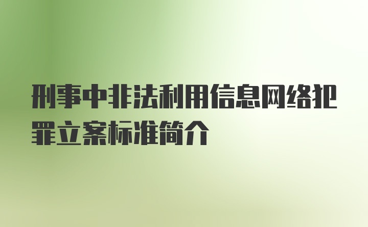 刑事中非法利用信息网络犯罪立案标准简介