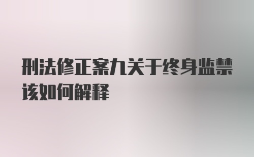 刑法修正案九关于终身监禁该如何解释