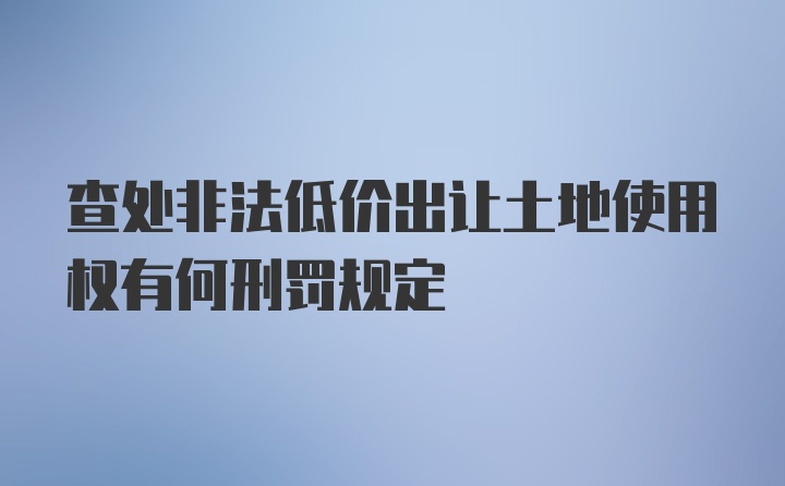 查处非法低价出让土地使用权有何刑罚规定