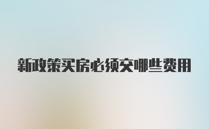 新政策买房必须交哪些费用