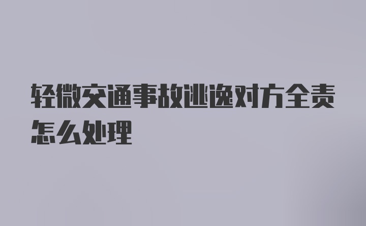 轻微交通事故逃逸对方全责怎么处理