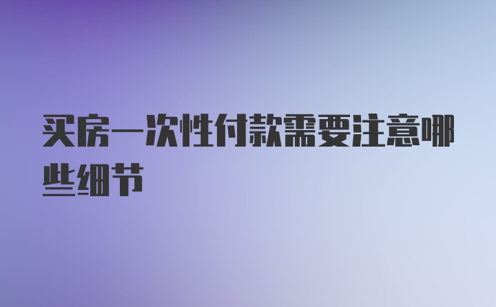 买房一次性付款需要注意哪些细节