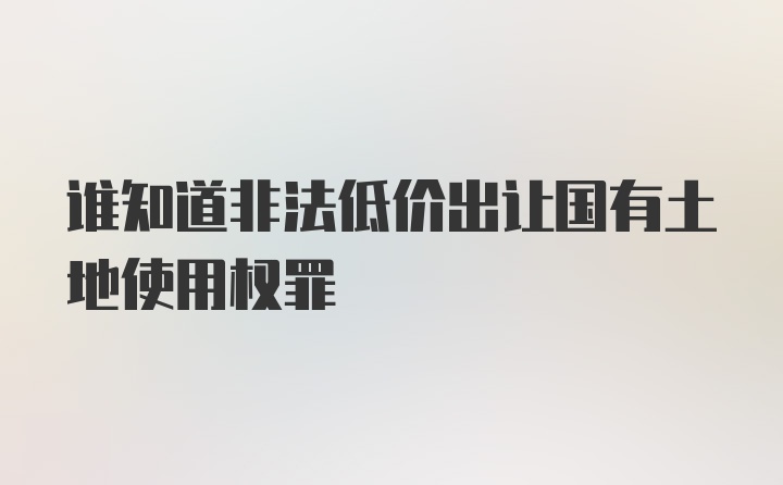 谁知道非法低价出让国有土地使用权罪