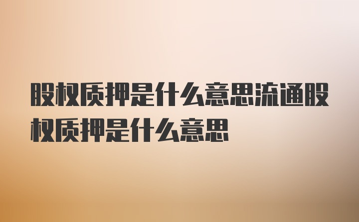 股权质押是什么意思流通股权质押是什么意思