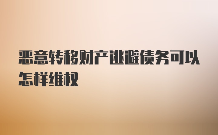 恶意转移财产逃避债务可以怎样维权