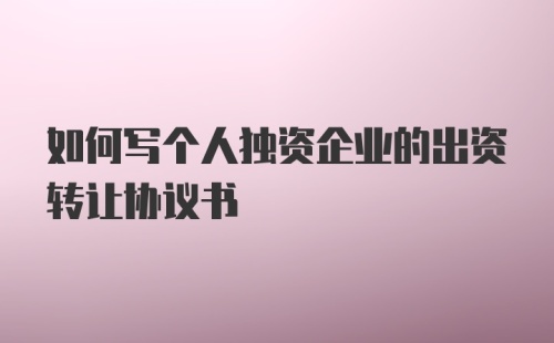 如何写个人独资企业的出资转让协议书