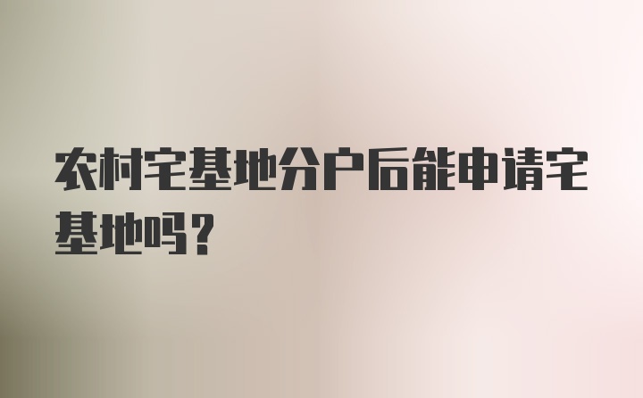 农村宅基地分户后能申请宅基地吗？