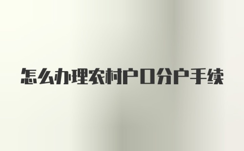 怎么办理农村户口分户手续