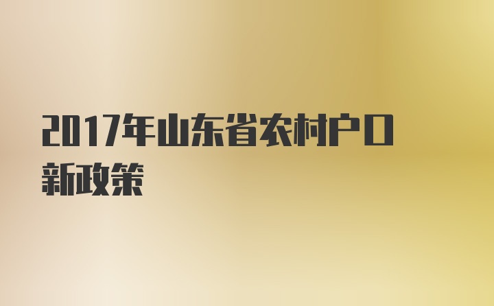 2017年山东省农村户口新政策