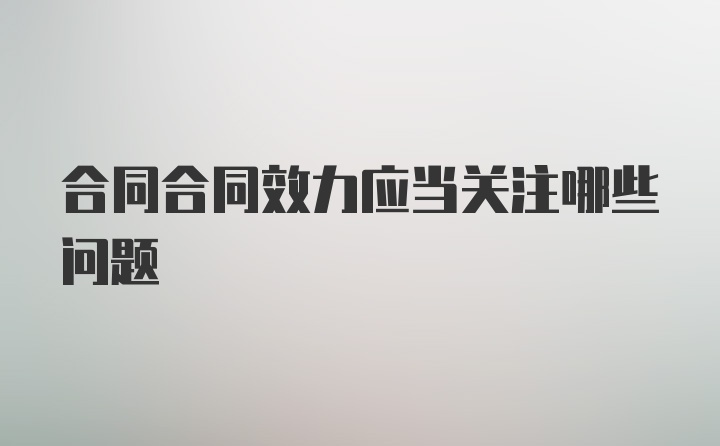 合同合同效力应当关注哪些问题