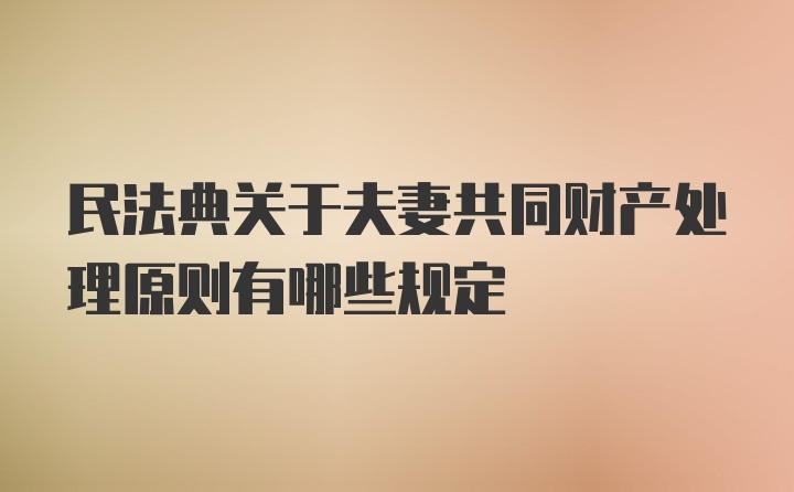 民法典关于夫妻共同财产处理原则有哪些规定