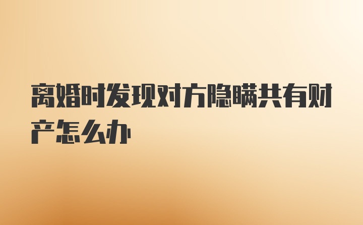 离婚时发现对方隐瞒共有财产怎么办