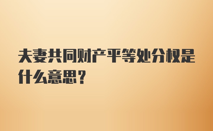 夫妻共同财产平等处分权是什么意思?