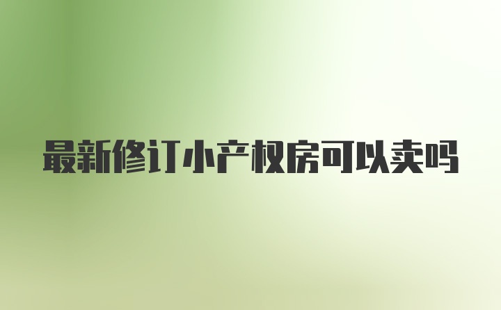 最新修订小产权房可以卖吗