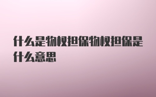 什么是物权担保物权担保是什么意思