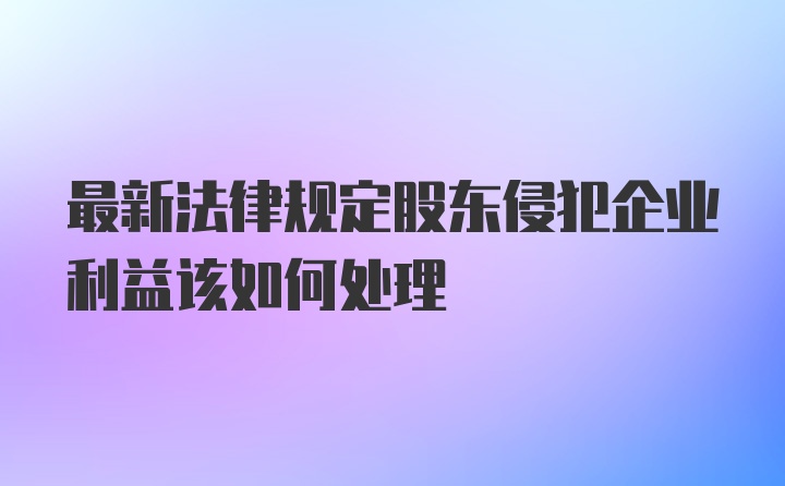 最新法律规定股东侵犯企业利益该如何处理