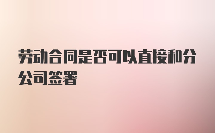 劳动合同是否可以直接和分公司签署