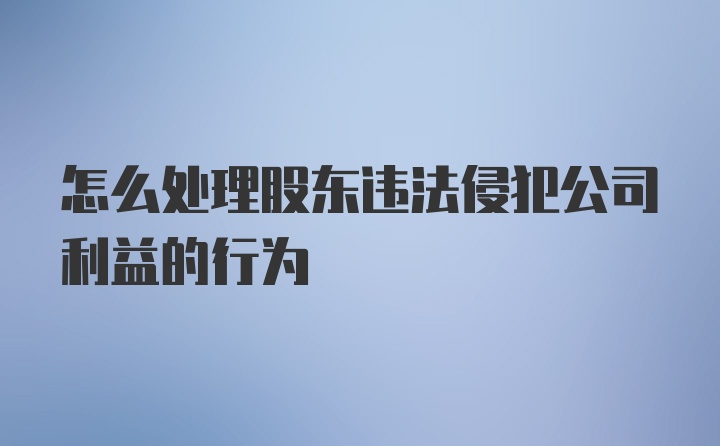 怎么处理股东违法侵犯公司利益的行为