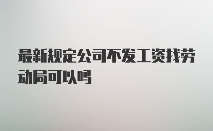 最新规定公司不发工资找劳动局可以吗