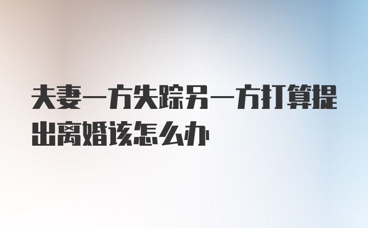 夫妻一方失踪另一方打算提出离婚该怎么办