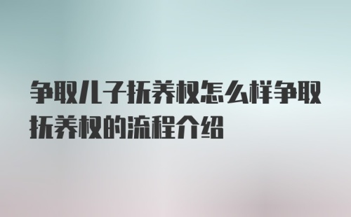 争取儿子抚养权怎么样争取抚养权的流程介绍