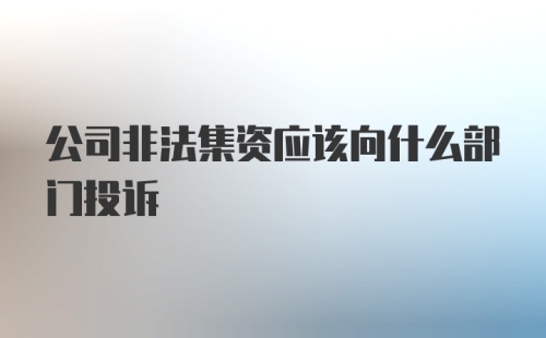 公司非法集资应该向什么部门投诉