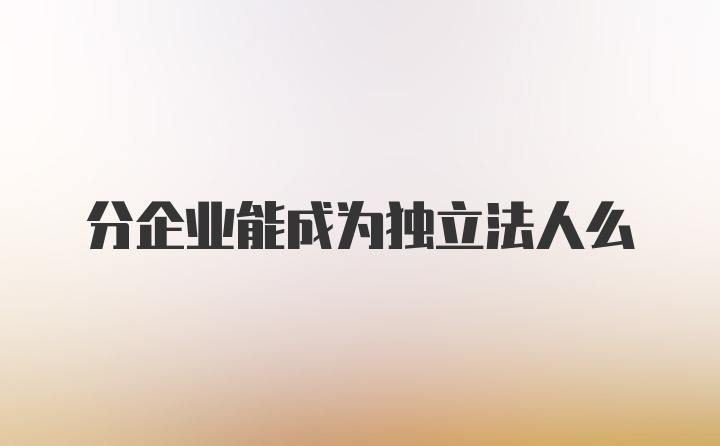 分企业能成为独立法人么