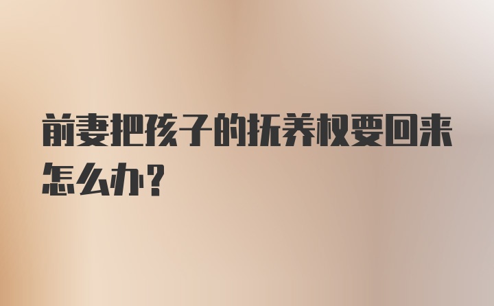 前妻把孩子的抚养权要回来怎么办？