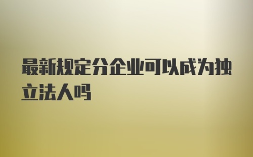 最新规定分企业可以成为独立法人吗