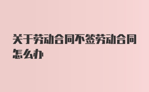 关于劳动合同不签劳动合同怎么办