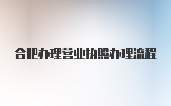 合肥办理营业执照办理流程