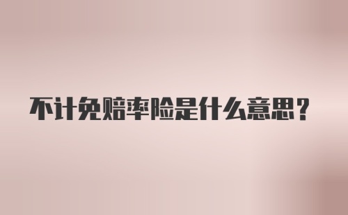 不计免赔率险是什么意思？