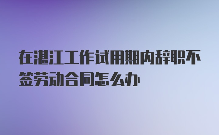 在湛江工作试用期内辞职不签劳动合同怎么办