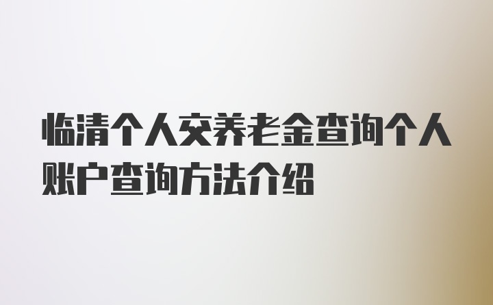 临清个人交养老金查询个人账户查询方法介绍