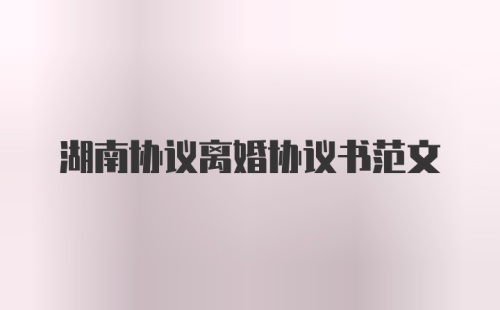 湖南协议离婚协议书范文