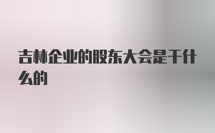 吉林企业的股东大会是干什么的