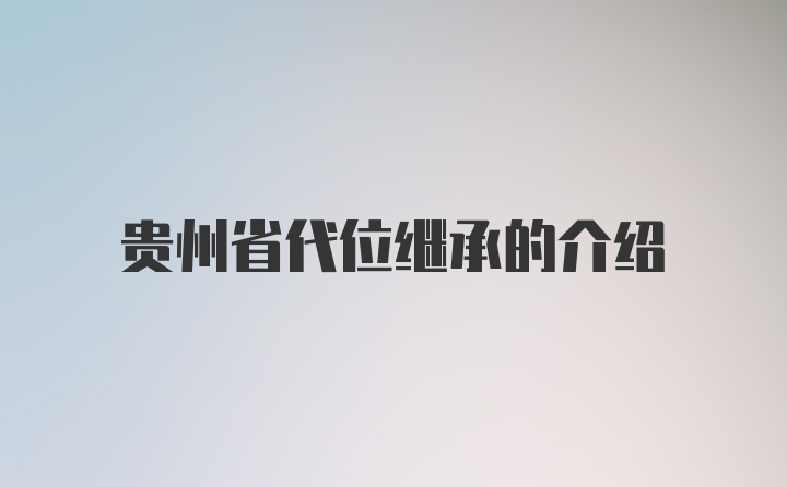 贵州省代位继承的介绍