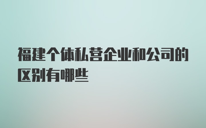 福建个体私营企业和公司的区别有哪些