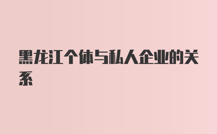 黑龙江个体与私人企业的关系