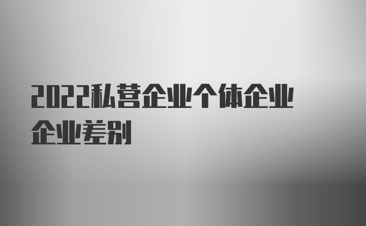 2022私营企业个体企业企业差别