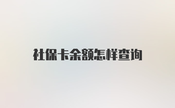 社保卡余额怎样查询