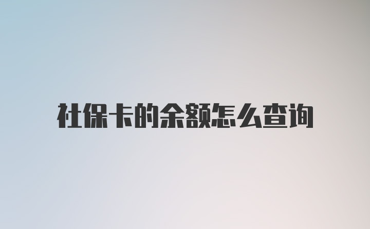 社保卡的余额怎么查询