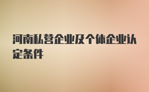 河南私营企业及个体企业认定条件