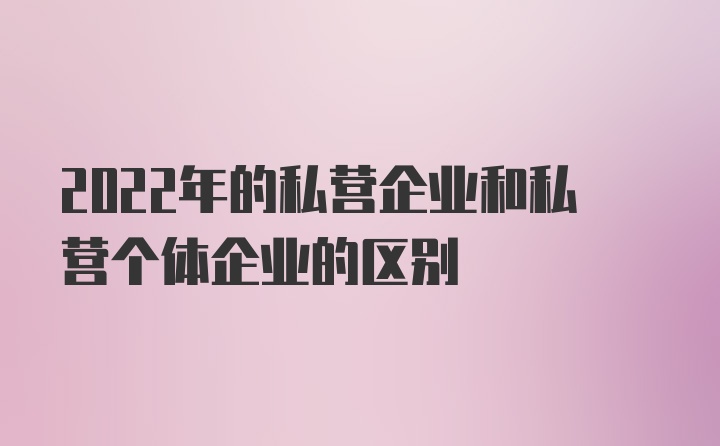 2022年的私营企业和私营个体企业的区别